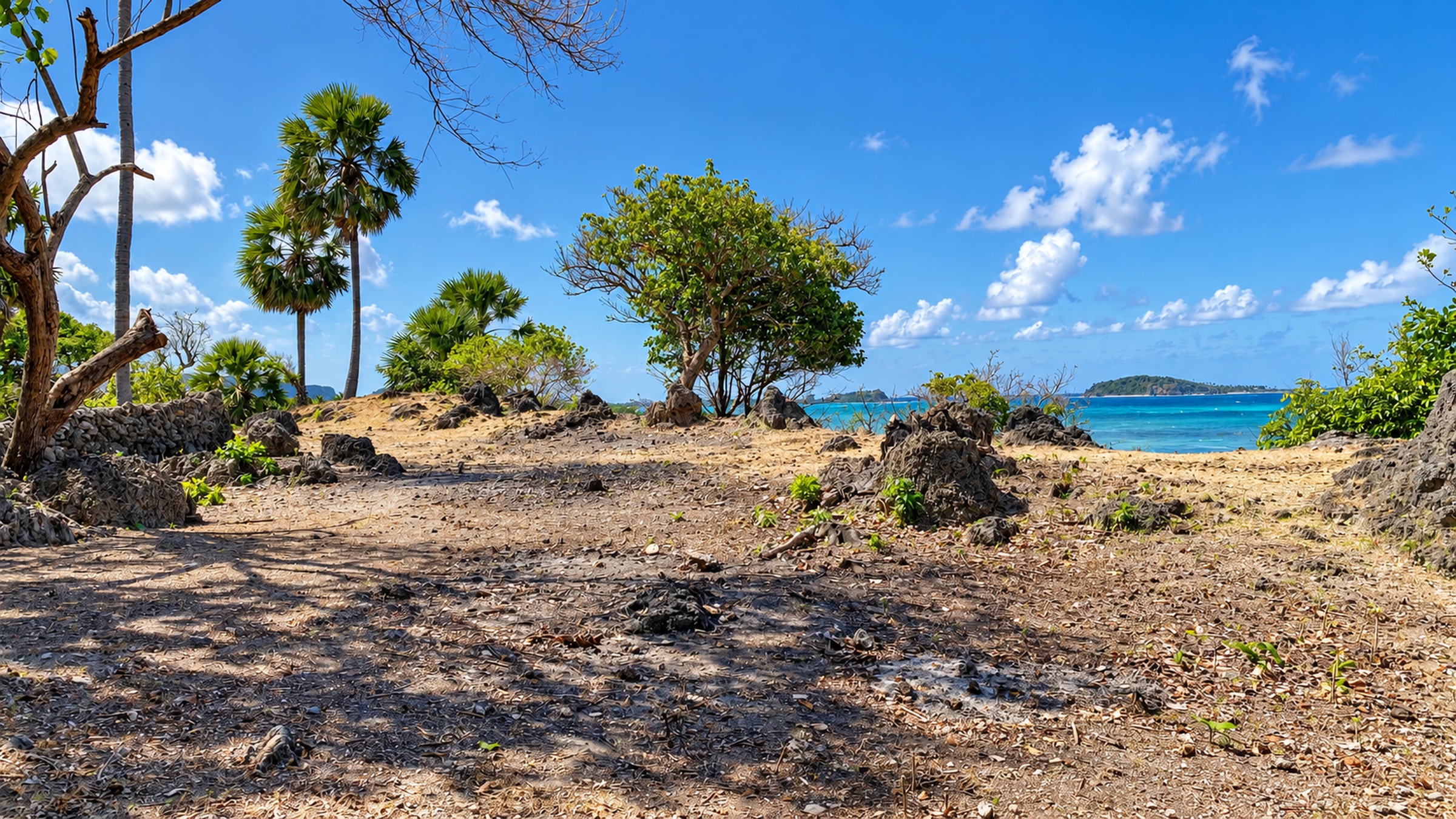 Rocky open clearing with ocean view on the land